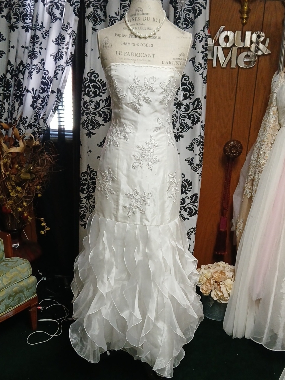 Strapless White Embroidered Mermaid Wedding Dress